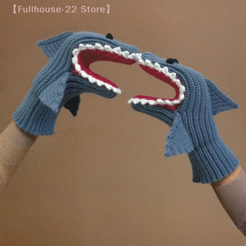 

【MAX-22】Милые забавные вязаные перчатки в виде акулы, утепленные теплые перчатки с мультяшным рисунком, осенние и зимние перчатки для защиты от холода, рождественские подарки