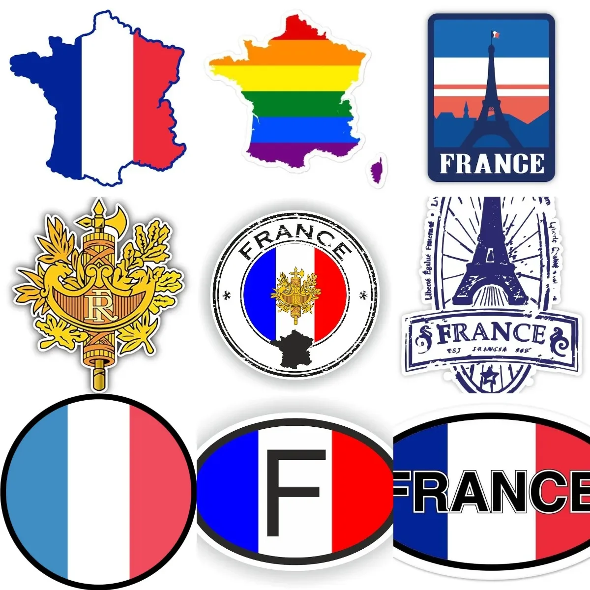 F France French Flag Map Paris Tower Badge Stickers for Decorate Car Window Glass Camper Van Bicycle Wall Room Decal Accessories
