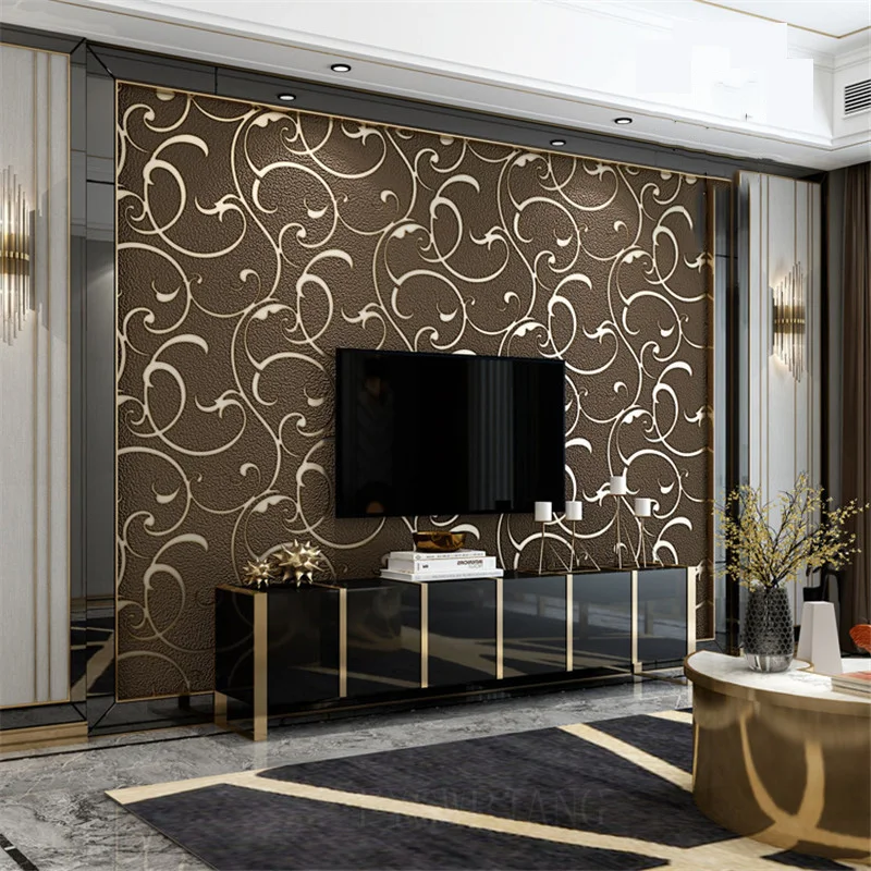 Papel tapiz de pared de fondo de TV con patrón grande de vid negra, decoración del hogar, pegatinas de pared de gamuza gruesa en relieve 3D no autoadhesivas