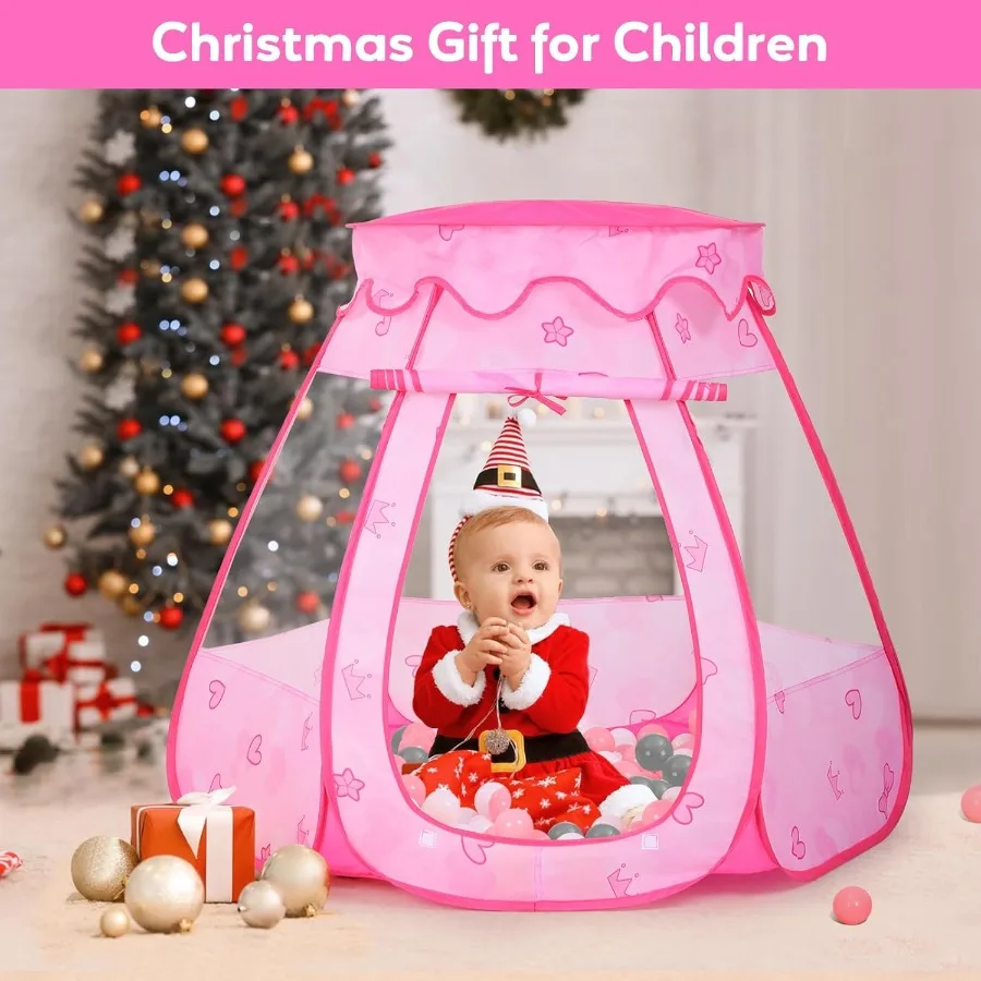 Baby Ball Pit for Toddler with 50 Balls Pop Up Play Tent for Girls Princess Toys for Indoor Outdoor Playhouse with Carry Bag