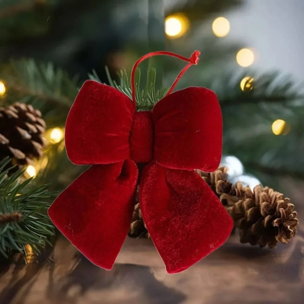 Velvet Fabric Bowknot Pendant Classic Christmas Style Bowknot Shape Christmas Tree Decorations DIY Tree Hanging Decor
