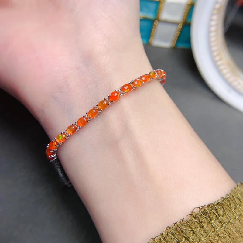 YULEM Orange Opal Stone Bracelet Silver Plated Adjustable Minimalist Bracelet Jewelry Best Gift for Girls Women Wedding Jewelry