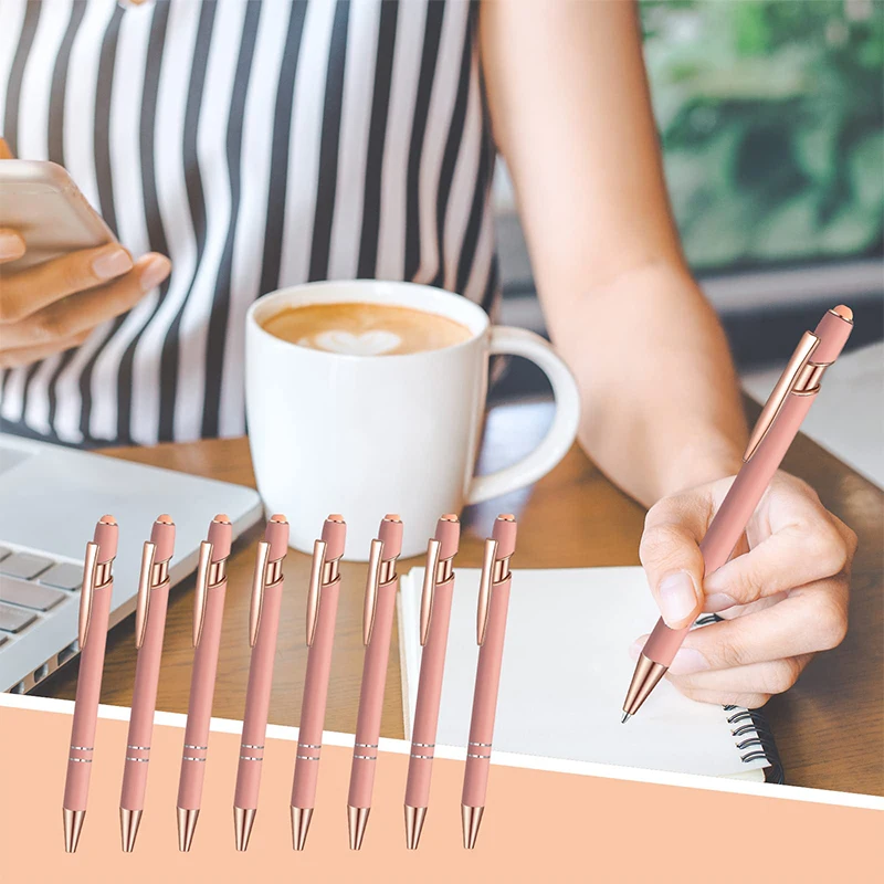 أقلام حبر جاف معدنية متعددة الوظائف ، قلم شاشة لمس ناعمة ، 2 في 1 ، ذهب وردي ، 10-من من من من من من من من من من الخارج