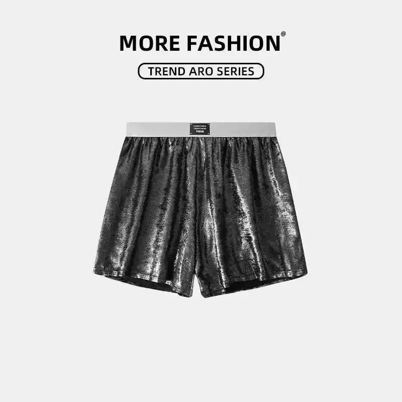 Glossy Shiny Men Loose Lingeries Plus Size Satin Underwears Sexy High Waist Shorts Bottoms