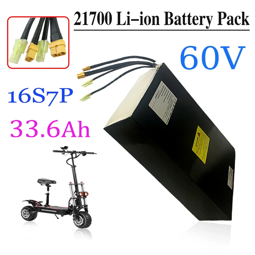 

60V Dual Drive Scooter Battery 16S7P 33.6Ah/33600mAH 21700 Lithium Battery Pack 1800W BMS