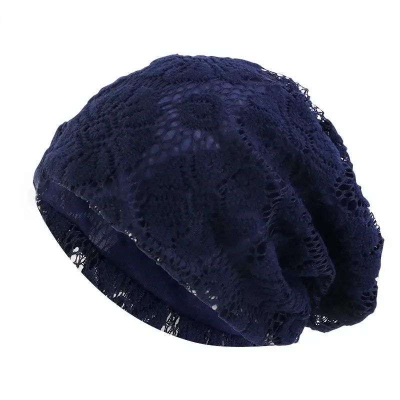 Spring and Autumn Thin Hook Weaving Pattern Double Layer Beanies Musilm Wrap Head Cap