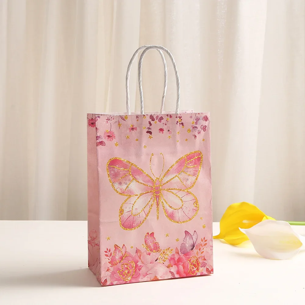 6Pcs Sweet Gilding Butterfly Paper Candy Bags Thank You Gift Packing Bag for Kids Birthday Baby Shower Thanksgiving Party Decor