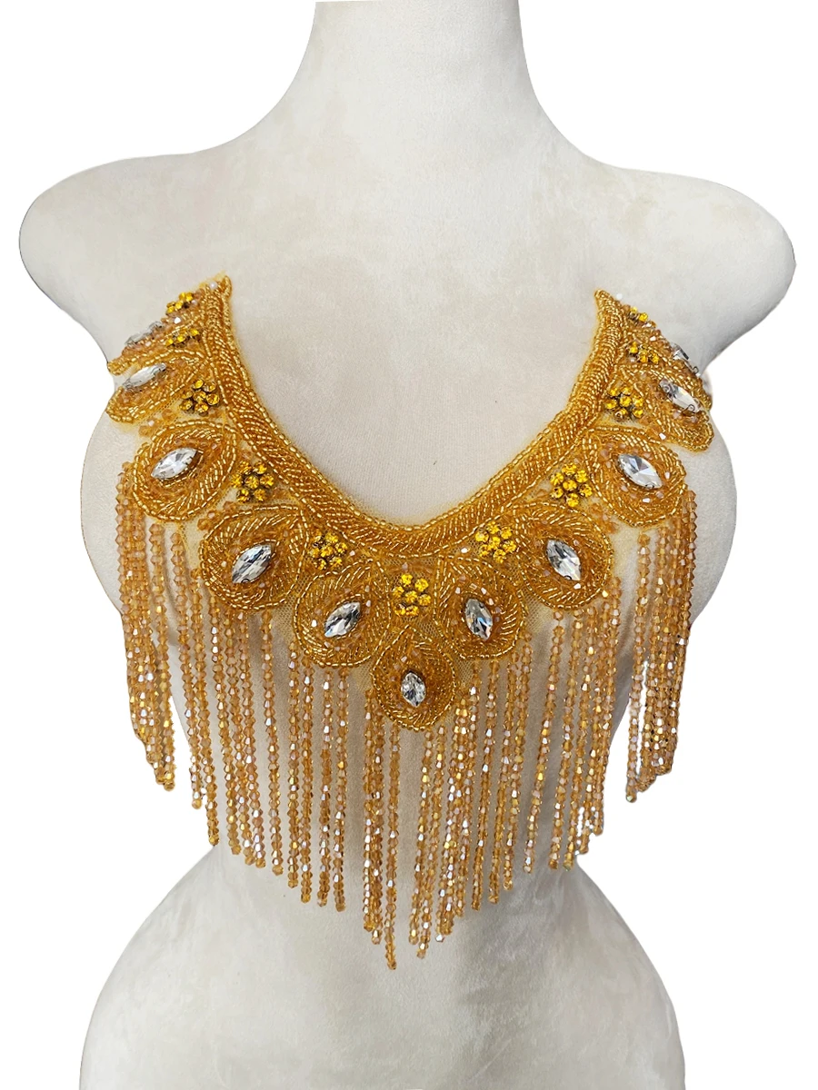 

13 Colors Big Beaded Diamond Crystal Bra Tassel Apparel Decoration Evening Dress Neck Fabric Luxury Handmade Rhinestone Material