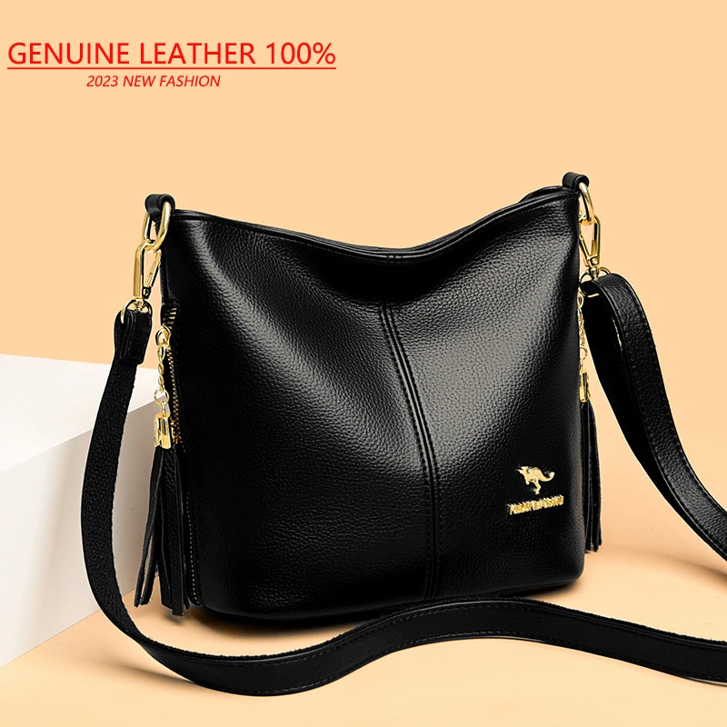 Vintage Genuine Leather Handbags Three Layer Opening Ladies Shoulder Bags Fashion New Luxury Brand Female Messenger Bag Bolsa