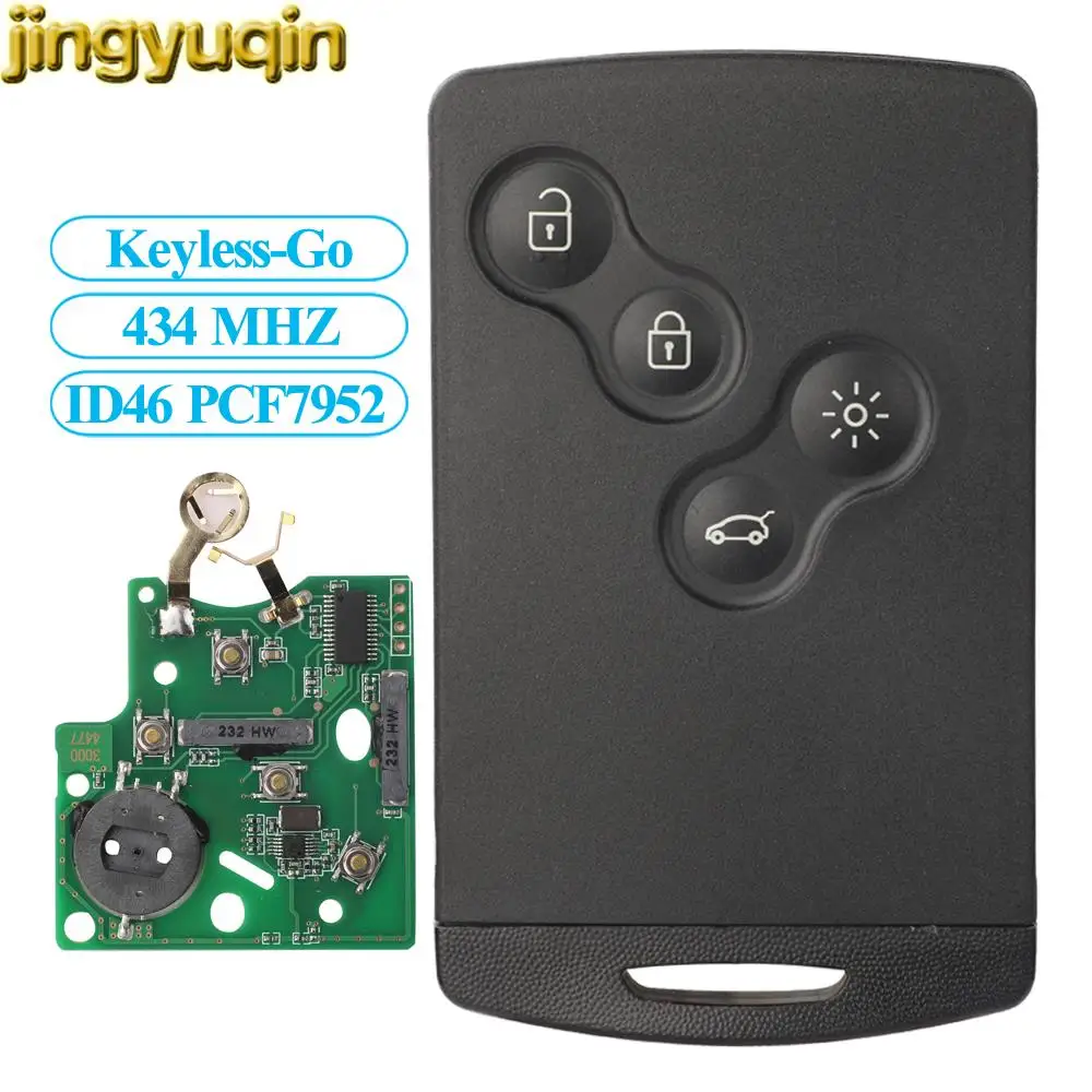 

Jingyuqin 4 Buttons Smart Card 434MHZ ID46 Chip For Renault Megane Scenic Laguna Koleos Clio Remote Car Key Control Keyless-Go