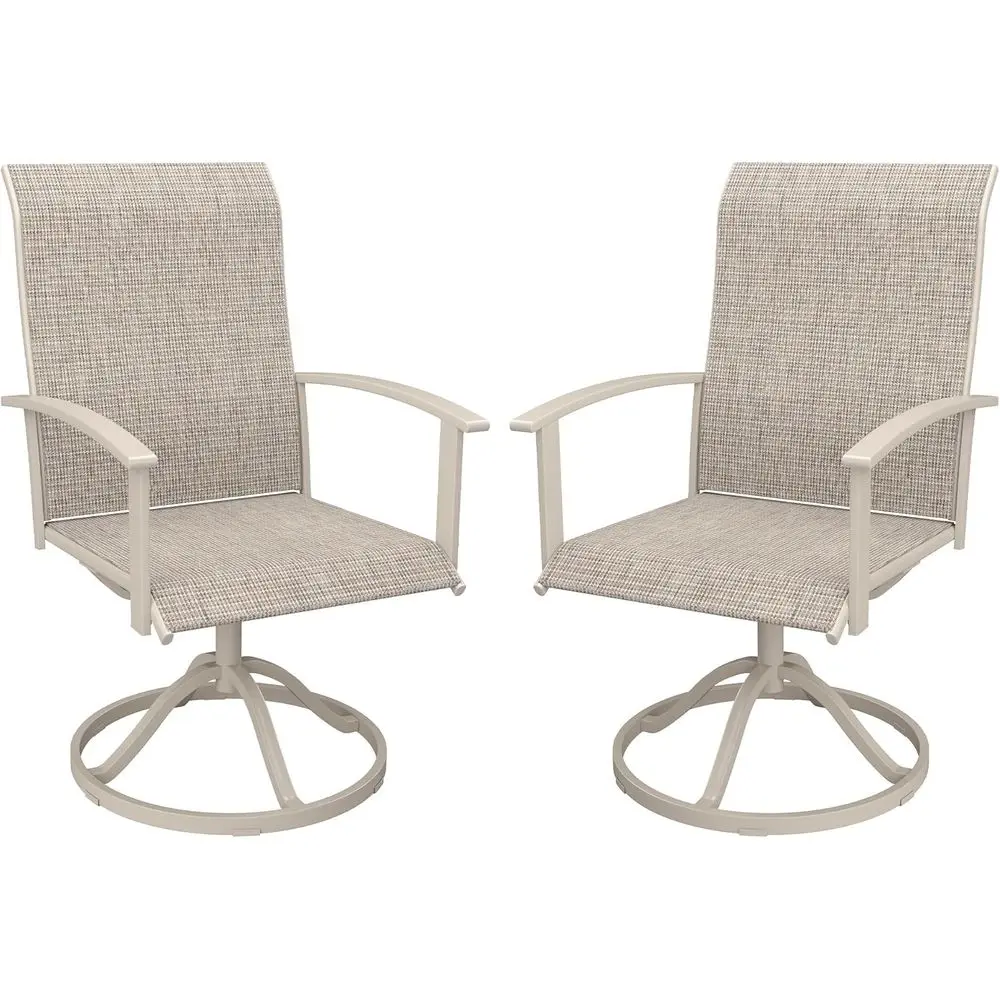 

2-Piece Swivel Outdoor Dining Chairs Set with Breathable Fabric Seats and Metal Frames for Patio, Deck, Lawn, and Garden in Sand