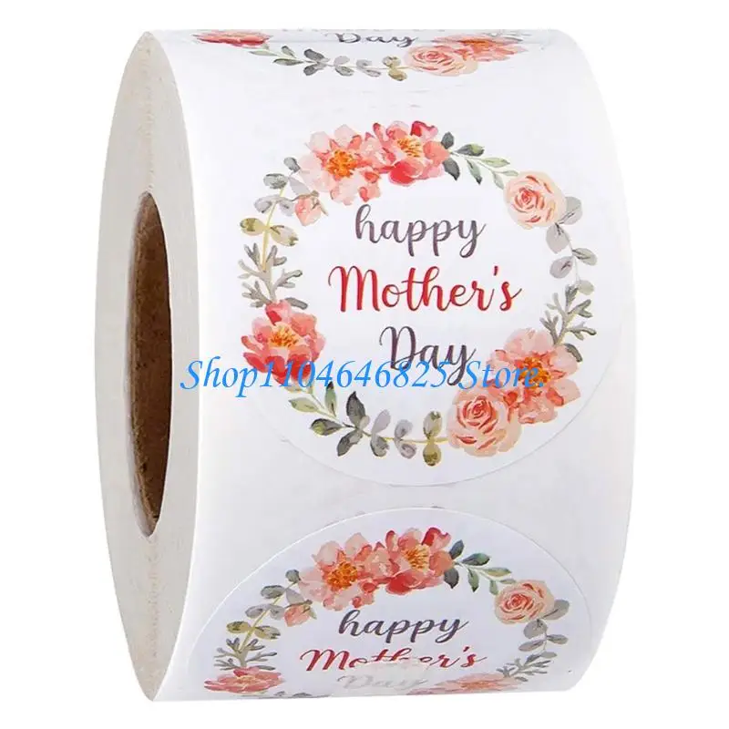 500Pcs Happy Mother's Day Flower Sticker Roll Strong Adhesion Labels Decal for Gift Wrapping and Crafts Envelope Seal