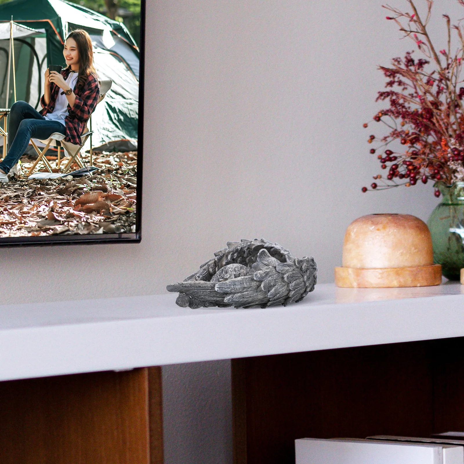 

Resin Angel Cat Ornament Cute Home Decor Outdoor Garden Statue Sleeping Cat Memorial Gift Resin Sculpture Fake Cats