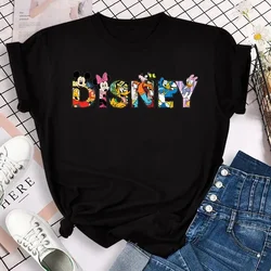 Camiseta con estampado de Mickey Mouse para mujer, camiseta informal de gran tamaño con patrón de dibujos animados, Top de manga corta Y2k gótico