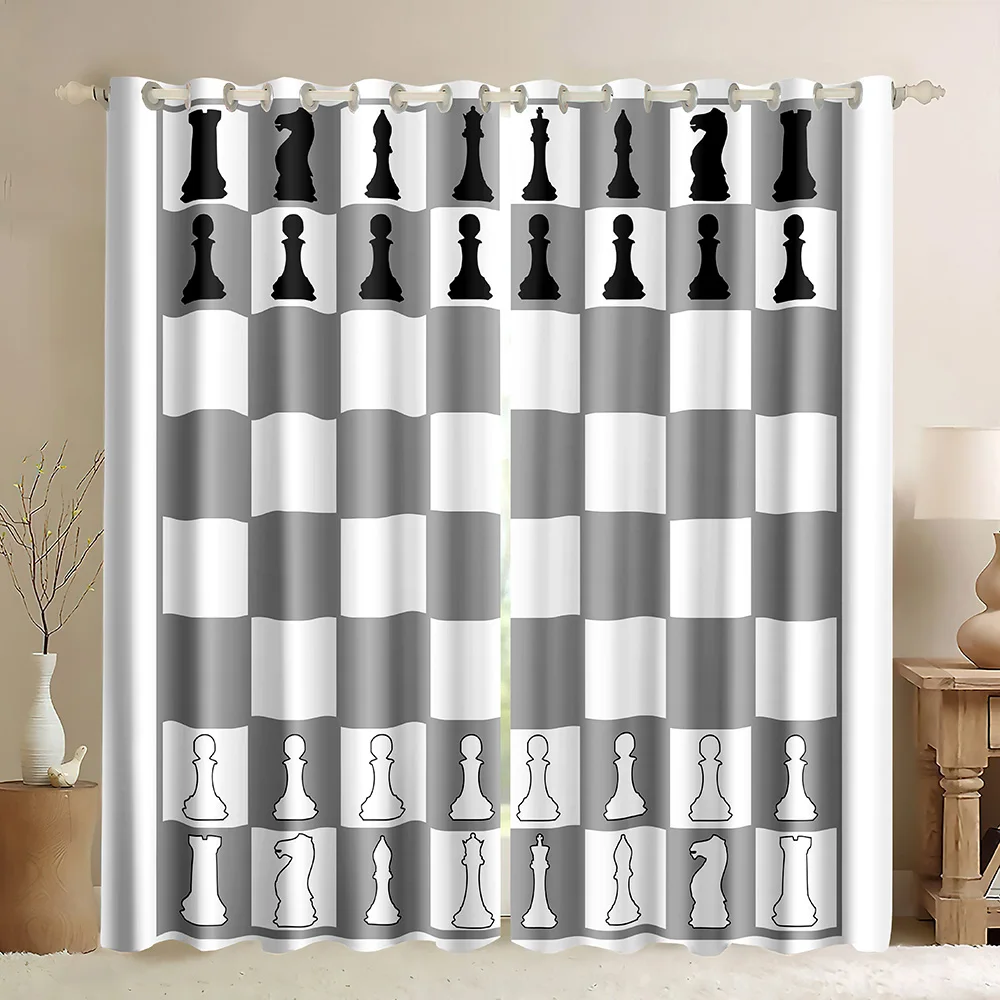 Chessboard  Window Curtains International Chess Games,Chess Board Chess Gaming Blackout Curtains Checkers Board Print Curtains