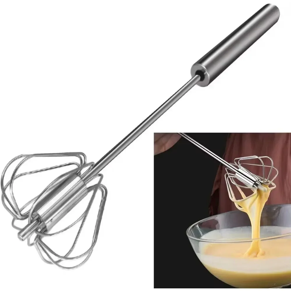 Semi Automatic Egg Whisk Mixer Beater Stainless Steel Manual Hand Mixer Self-Turning Cream Utensils Kitchen Mixer Egg Tools