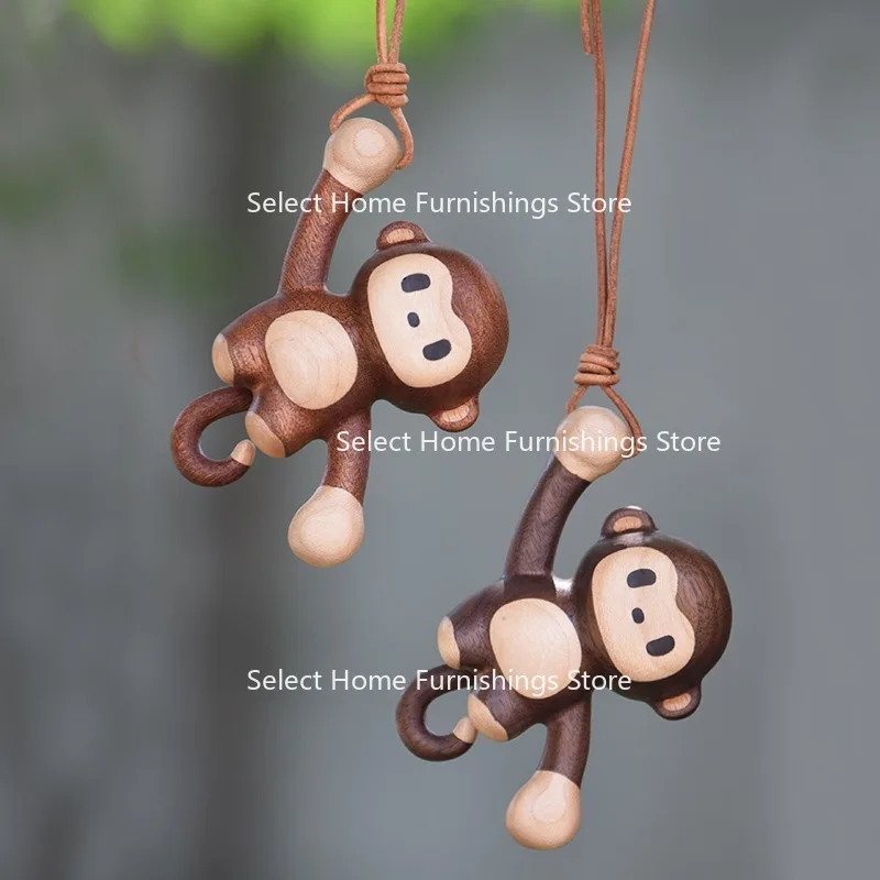 Suitable for Monkey Sailei Woodworking Car Accessories Pendant Cute High-end Little Wood Ornament Creative Gift