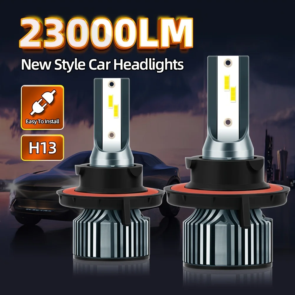 

roadsun 2pcs Super Bright H13 140W, High Lumen LED High Low Beam All-in-one, Ultra-white 6500K Car Headlights, Plug-N-Play