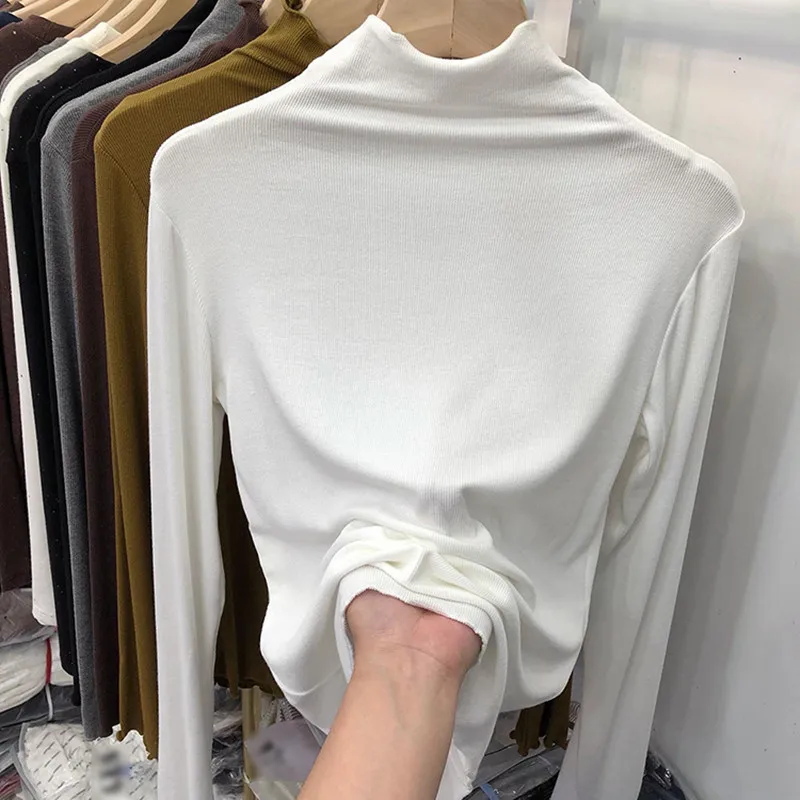 خريف شتاء عالي Ne Long Sve Base irt نسائي متعدد الاستخدامات لون خشبي عالي Ne Base irt Commute Sle K... #1