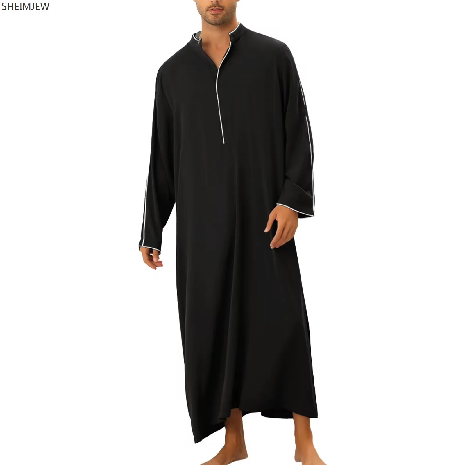 2024 Middle East Dubai Chief Cosplay Costume Muslim Kaftan Dress For Men Long Sleeve Arabic Islamic Solid Simple Maxi Abaya