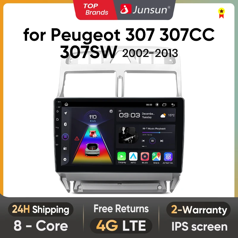 Junsun Car Radio For Peugeot 307 307CC 307SW 2002 - 2013 wireless CarPlay Android Auto car intelligent systems No 2 din 2din DVD