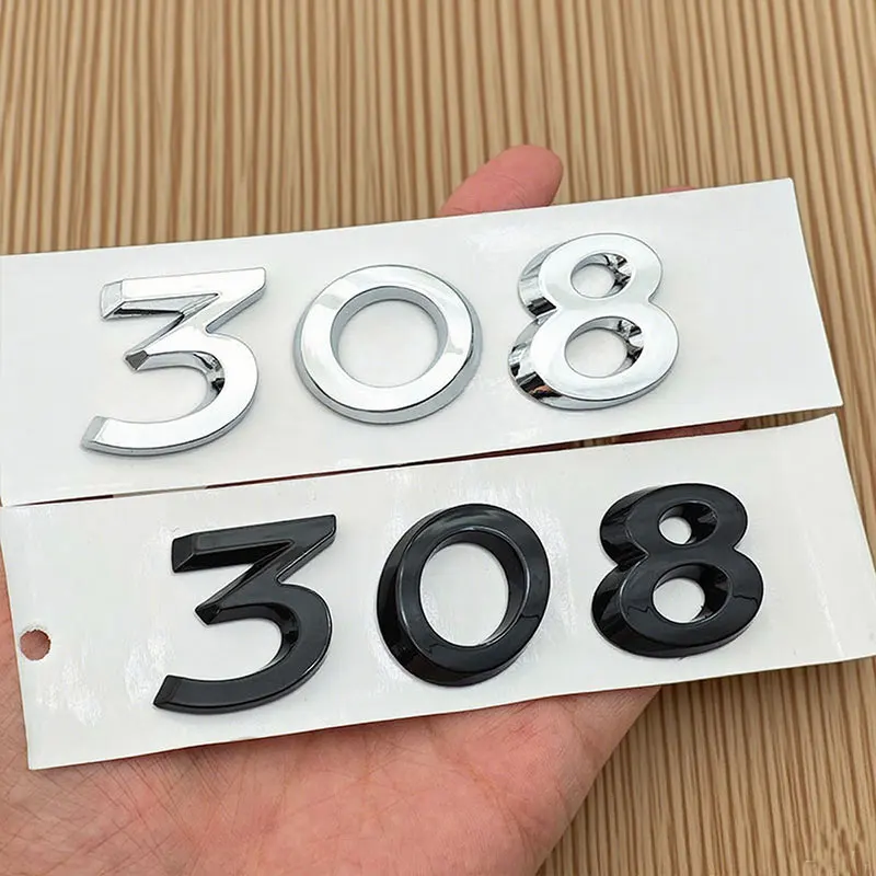 

3D ABS Number 308 Logo Chrome Glossy Black Emblem Car Rear Trunk Sticker Badge Decal For Peugeot 308 Auto Accessories