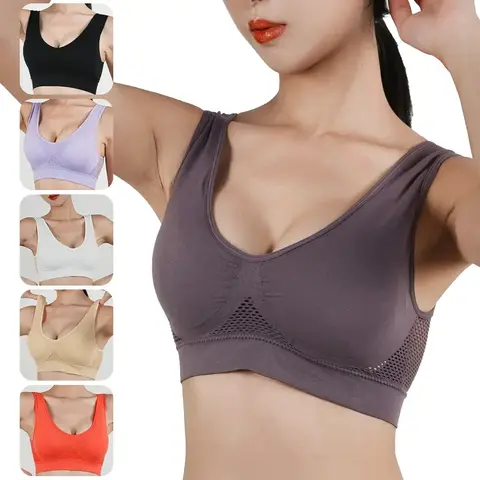 섹시한 여성 스포츠 브라, 충격 방지 러닝 패딩 메쉬 무선 조끼 탑, 솔리드 통기성 소녀 요가 푸시업 트레이닝 브라 속옷
