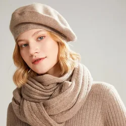 New thickened 100% pure cashmere beret Ladies vintage art painter hat with casual warm hat