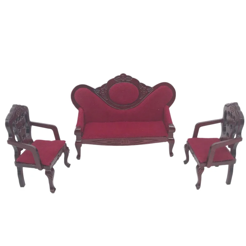 1:12 casa de muñecas 3 piezas Mini sofá modelo conjunto Mini sillón muebles