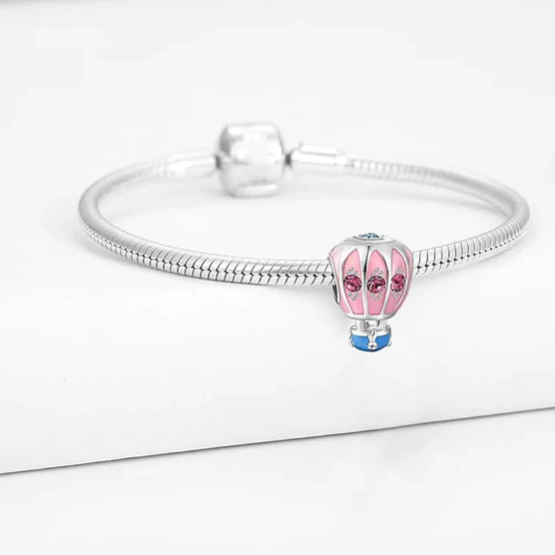 Hot Sale 925 Pure Silver Pink Series Father Butterfly Bag Flower Charm Fit for Original Bracelet DIY Women's Exquisite Jewelry