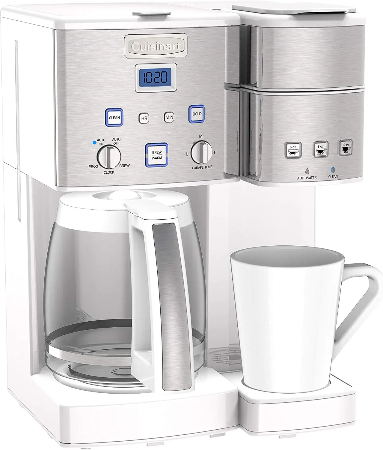 SS-15W Maker Coffee Center 12-Cup Coffeemaker and Single-Serve Brewer, White Stainless Steel