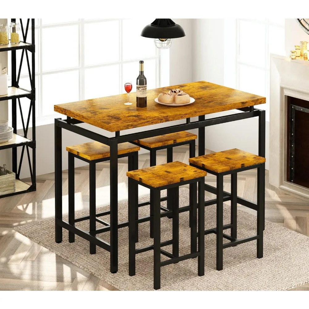 

Industrial Counter Height Bar Table and 4-Chair Set | 5-Piece Pub Dining Table Set for Home Kitchen