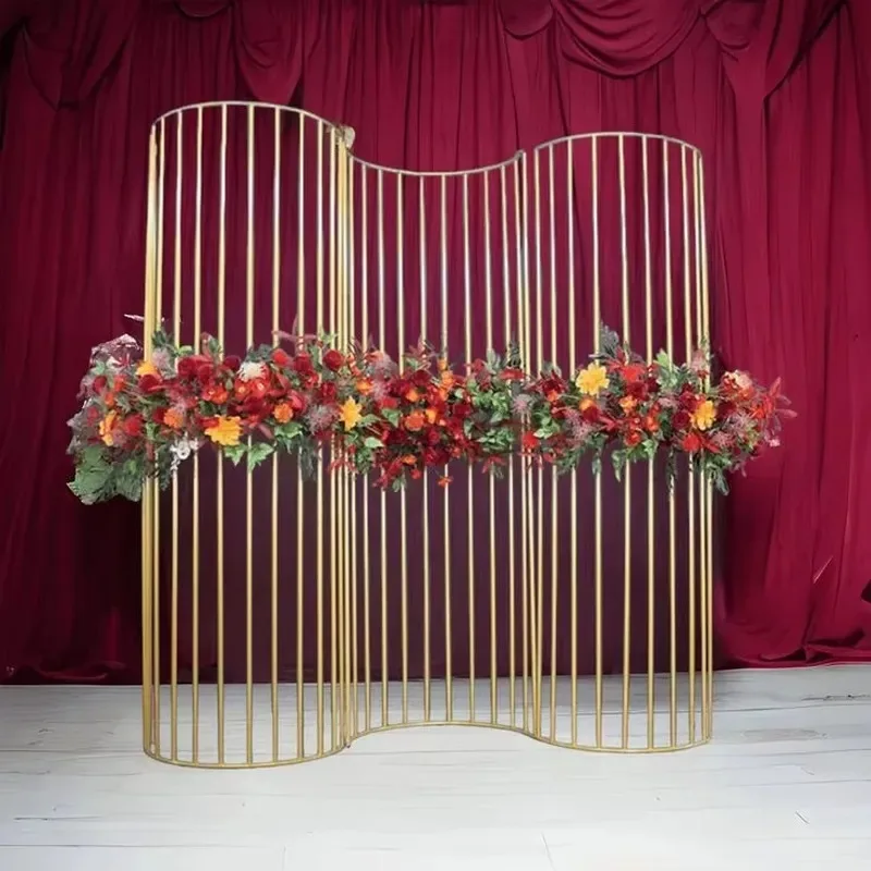 Wrought Iron Background Frame Curved Screen Decorative Ornament for Wedding Birthday Party Stage Welcome Area