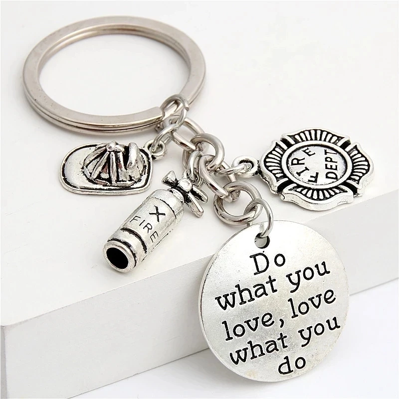 1 Firefighter Keychain Fire Department Keyring Fighter Jewelry Firefighter Gift Wife Gift Lady Firefighter Necklace