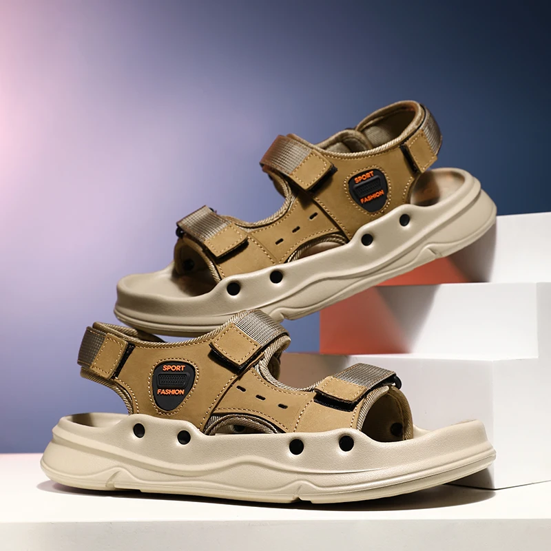 

Мужские летние дышащие сандалии большого размера с толстой подошвой, противоскользящие пляжные туфли, повседневные легкие спортивные сандалии для активного отдыха