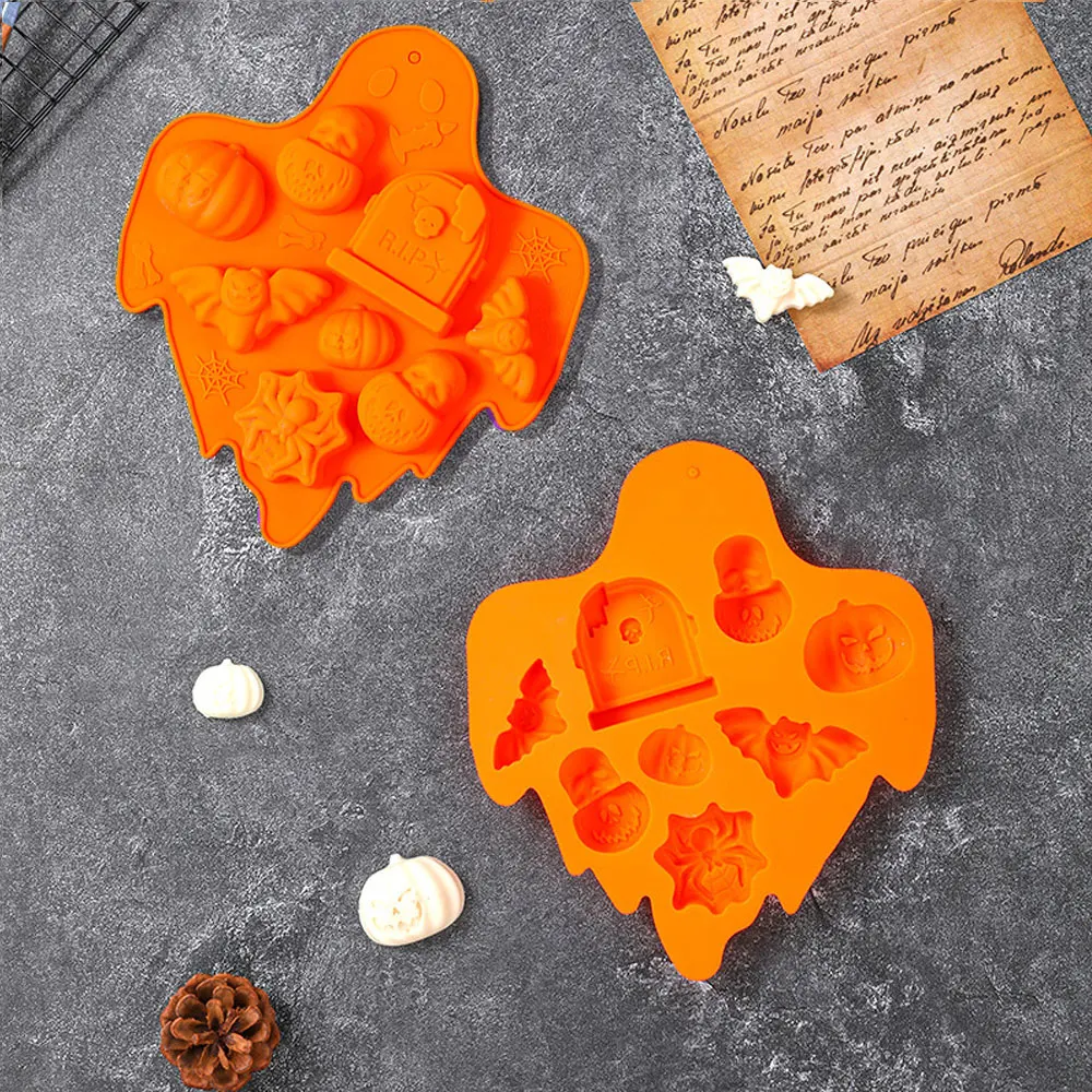 Halloween Silicone Mold DIY Bat Spider Skull Pumpkin Shape Resin Drip Glue Decor Pendant Handmade Wax Candle Mould Home Supplie