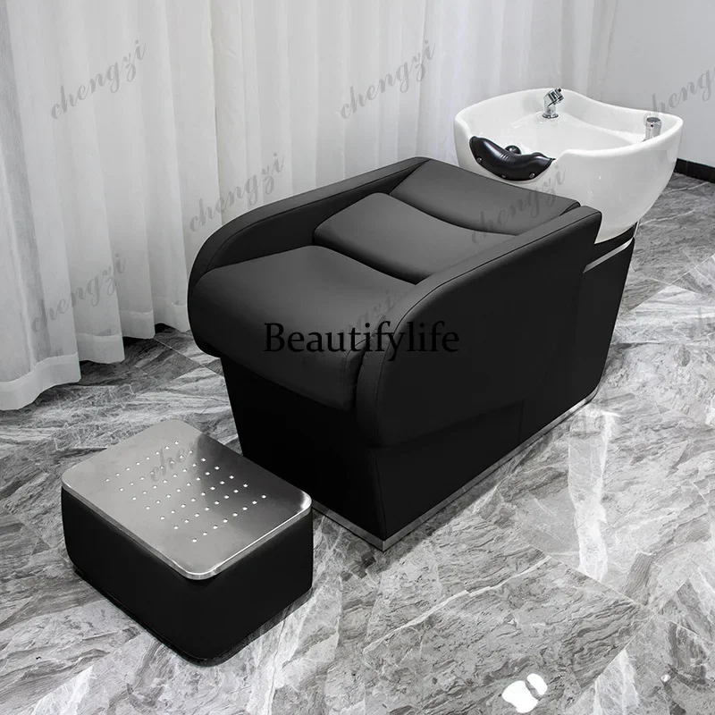 Z138   Comfort Ergonomics Shampoo Chair Massage Barber Hair Shower Shampoo Chair Sink U Leather Furniture
