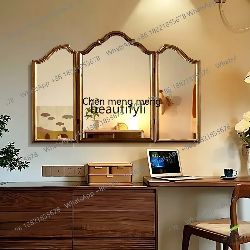 French retro three-sided folding bathroom mirror bedroom vanity vanity mirror European style5556