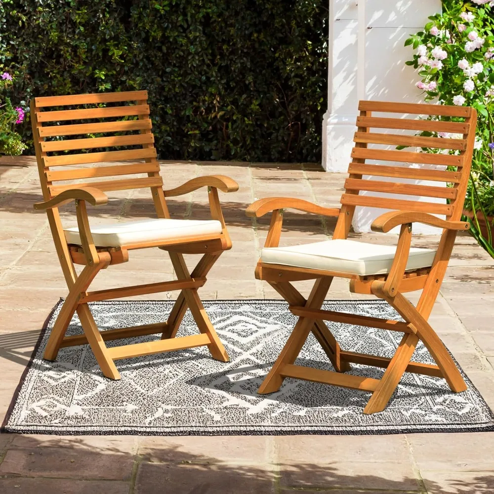 

idzo, percy chairs heavy duty 400lbs capacity set of 2 w/cushion, fsc acacia outdoor furniture, teak finish, fully assembled, wo