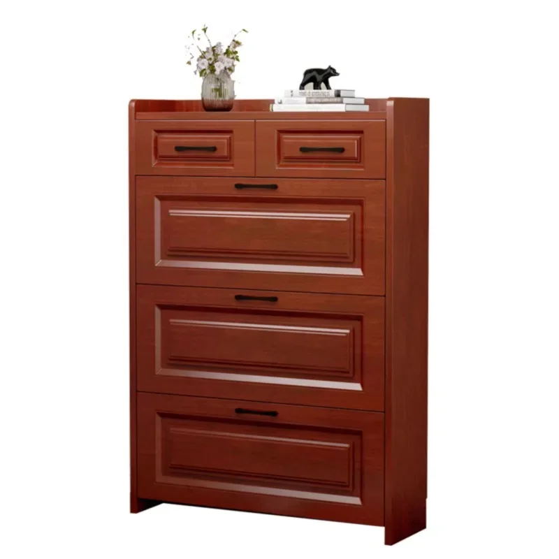 

Modern Chinese shoe cabinet, simple entry at the door of the home, narrow foyer, mahogany color, space saving and large capacity