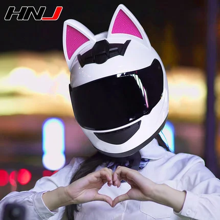 

2 Gifts HNJ Full Face Motorcycle Helmet Moto Helmet Moto Cat Ear Helmet Personality Motocross Helmet Capacete Casque For Man