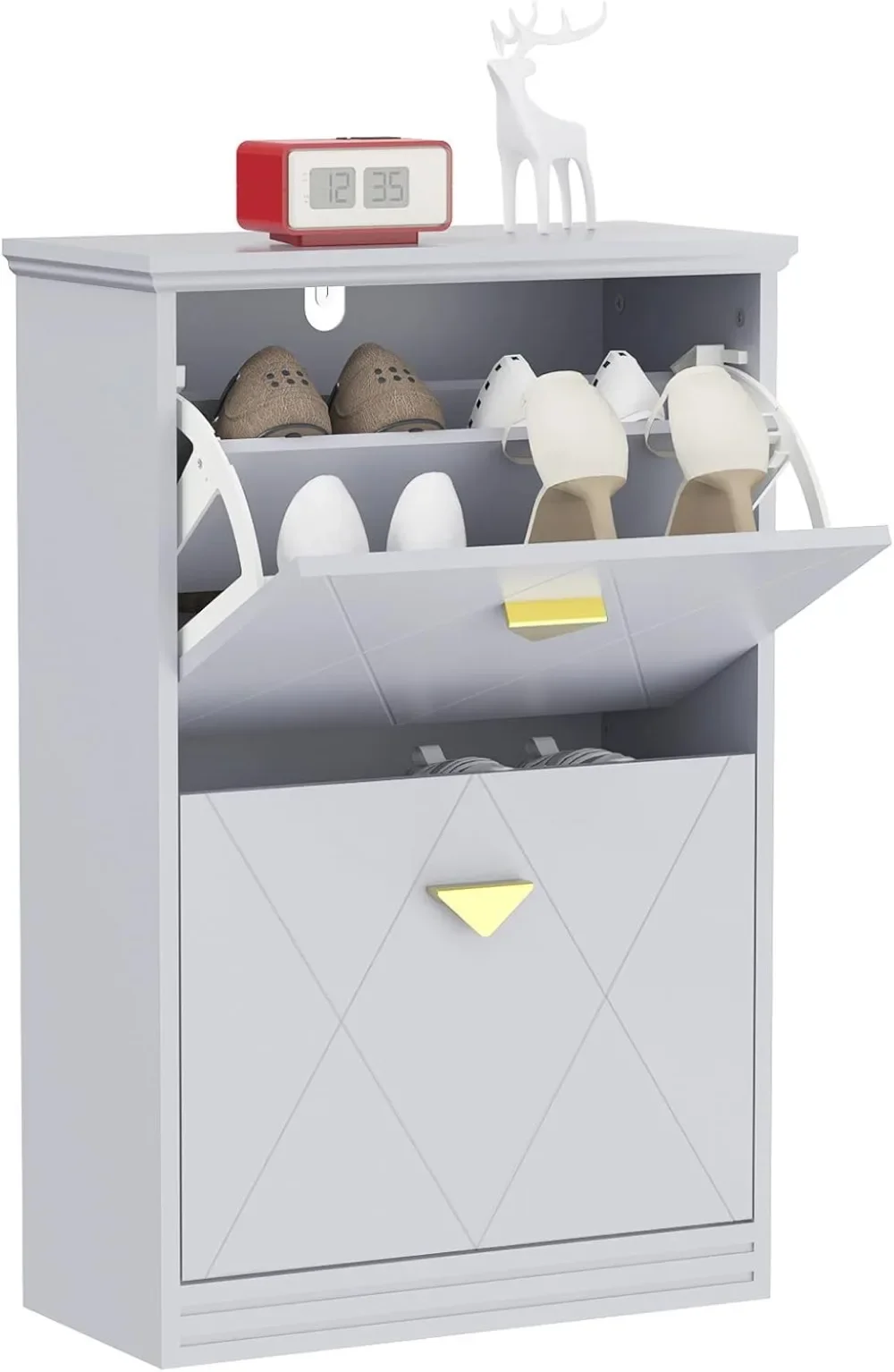 

Shoe Cabinet with 2 Flip Drawers, Free Standing Tipping Bucket Shoe Rack Organizer with Adjustable Shelf, Shoe Storage Cabinet