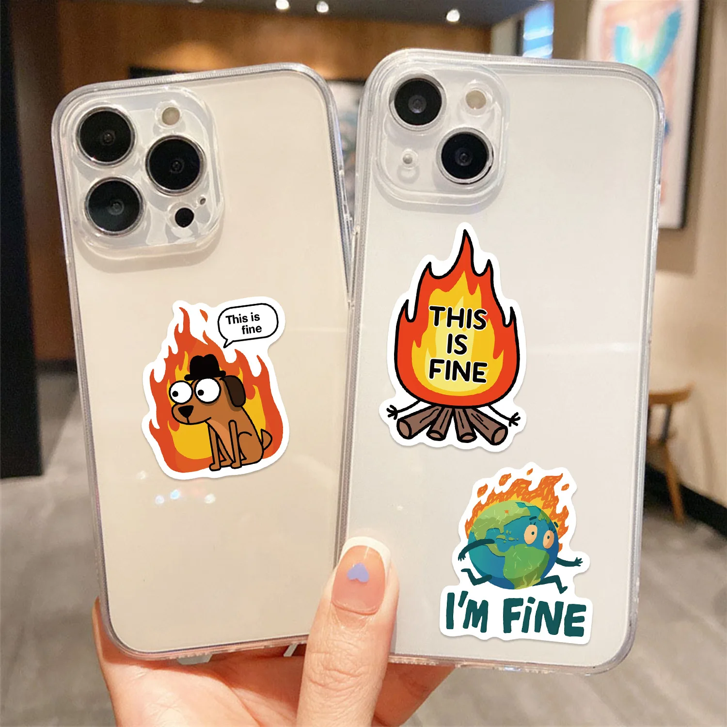 50Pcs Cute This is Fine Stickers Skateboard Classic Graffiti Nostalgia Laptop Living Phone Coffee DIY Landscape Wall Bar Sticker
