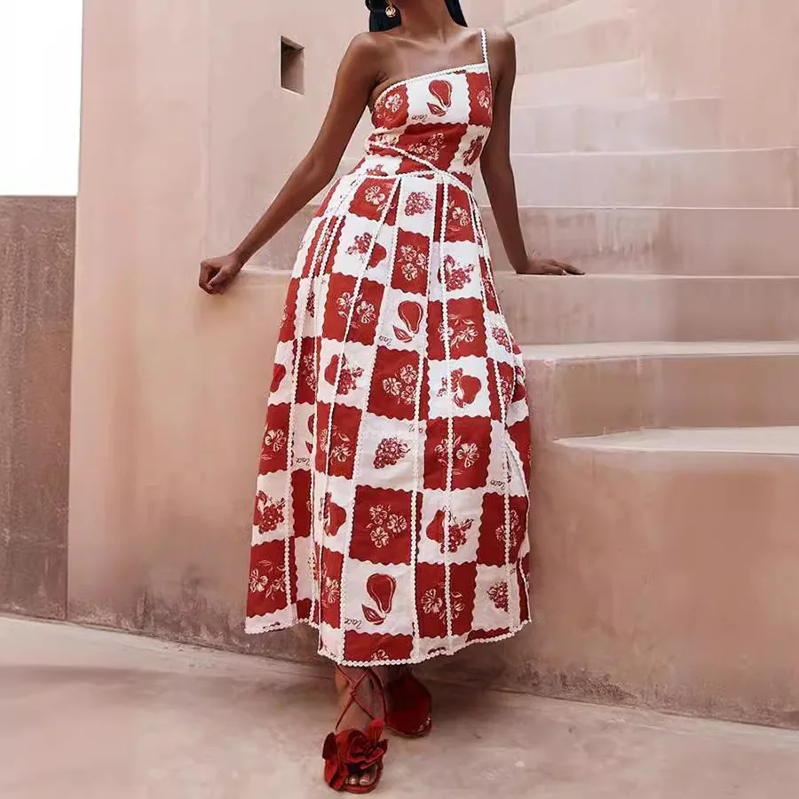 

Independent Website Cross-Border Amazon Aliexpress New Product Dress, Fashionable Strap, Position-Printed Three-Dimensional Lace