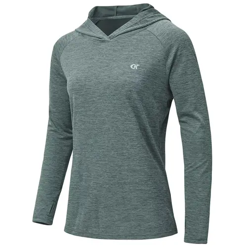Imagen 2 del producto Camisas con capucha informales de manga larga UPF 50+ para mujer, camisetas de color sólido con protección contra sarpullidos, jersey ligero y transpirable para deportes al aire libre