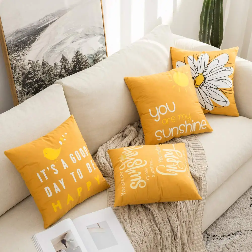 Daisy You Are My Sun Happy Bird Yellow Pillowcase 40*40 Living Room Sofa Decoration Cushion Cover 60*60 Home Decoration 50*50