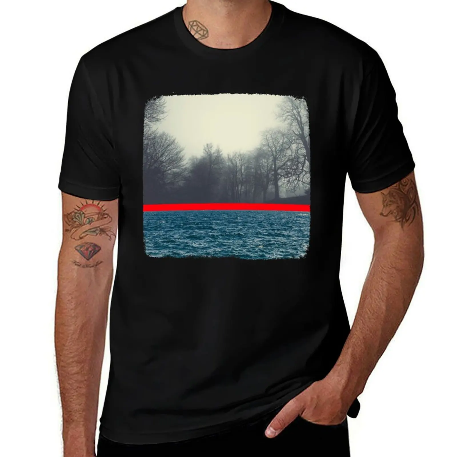 unrelated - seascape and forest conversation T-Shirt Running Gym Short Sleeve Sports Tee T-Shirt