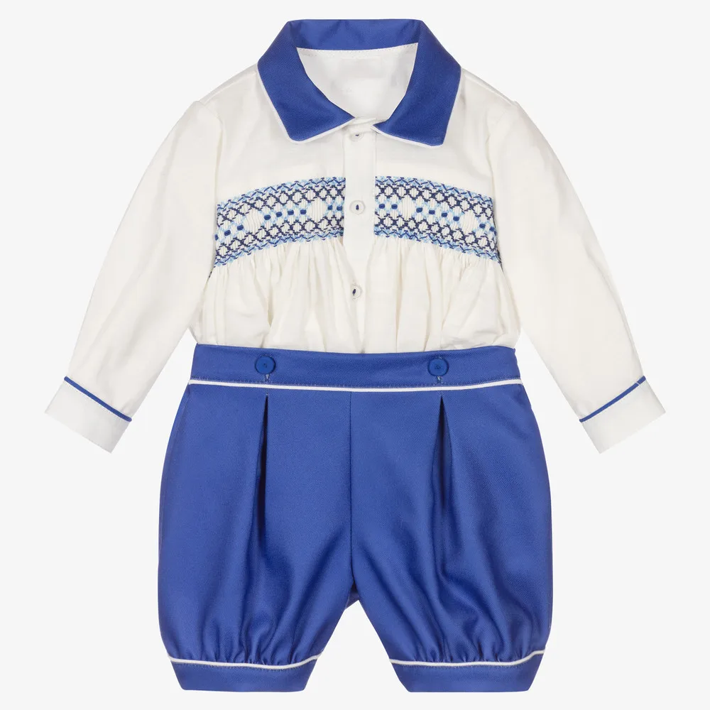 Toddler Boys Boutique Clothes Set Baby Smocked Clothing Suit Children Long Sleeves Kids Spanish Outfits
