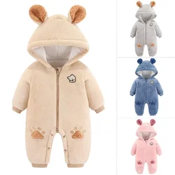 Baby Romper Autumn Winter Newborn Thicken Warm Infant Girls Jumpsuit Hooded Cute Cartoon Baby Boy Clothes Plush Outwear Clothing