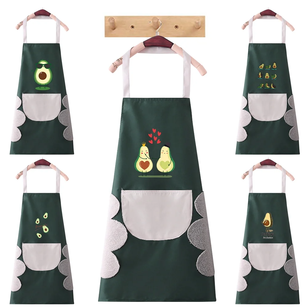 

Apron for Home Kitchen Oil-proof and Waterproof Can Wipe Hands Work Cleaning Restaurant Waiter Work Clothes Avocado Pattern